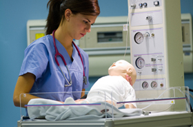 Health student helping child